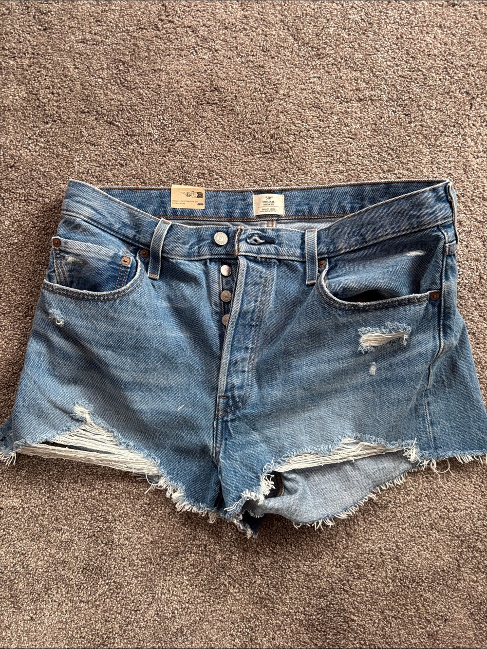 Levi’s 501 High-Rise Distressed Denim Shorts - Blue